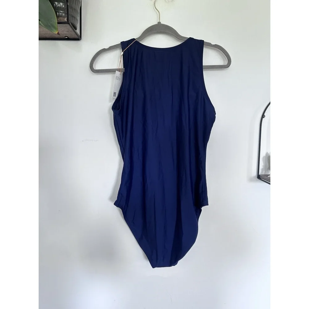 NWT Quince Deep Navy Italian Zip-Front One-Piece Swimsuit Size Large